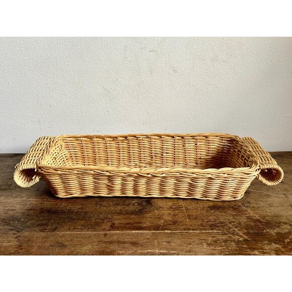 Vintage Handled Wicker Basket | Narrow Woven Basket With Handles - Picture 1 of 7